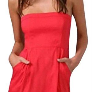 Theory Watermelon Tyrah Crunch Linen Blend Strapless Pockets Dress Size 0